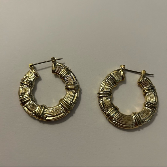 Gold Bamboo Hoop Earrings - Picture 1 of 2